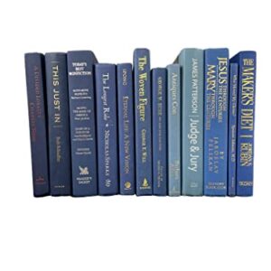 Modern Blue Books by Color | Real Hardback Books Home Decor | Bulk Bundle of Decorative Hardcovers for Bookshelf Interior Design of Homes, Offices, Weddings, or Set Props