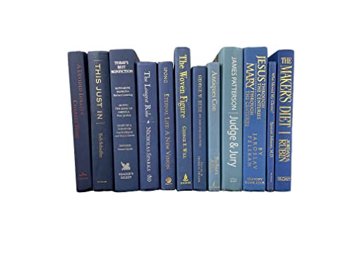 Modern Blue Books by Color | Real Hardback Books Home Decor | Bulk Bundle of Decorative Hardcovers for Bookshelf Interior Design of Homes, Offices, Weddings, or Set Props
