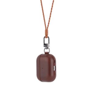 maogoam necklace leather case for airpods pro 2 with clips and button, genuine crystal tanned oil wax leather case for airpods pro 2nd generation 2022 with keychain, elegant style, dark brown