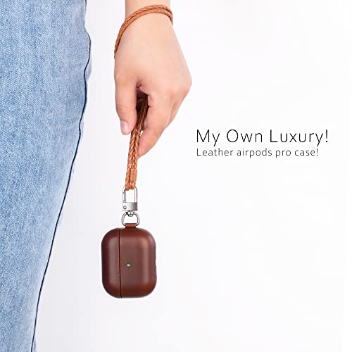 MAOGOAM Necklace Leather Case for AirPods Pro 2 with Clips and Button, Genuine Crystal Tanned Oil Wax Leather Case for AirPods Pro 2nd Generation 2022 with Keychain, Elegant Style, Dark Brown