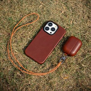 MAOGOAM Necklace Leather Case for AirPods Pro 2 with Clips and Button, Genuine Crystal Tanned Oil Wax Leather Case for AirPods Pro 2nd Generation 2022 with Keychain, Elegant Style, Dark Brown