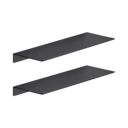 JOOM Black Floating Shelves for Wall Storage, Metal Wall Shelves for Living Room, Bathroom, Kitchen, 12” Small Display Shelves for Collectibles(2 PCS)