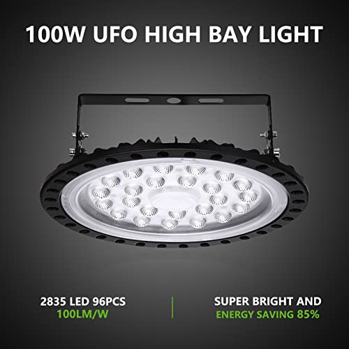 UFO LED High Bay Light 100W, High Bay LED Shop Lights, 10000LM 6000K Commercial Bay Lighting, IP65 Warehouse LED Lights Warehouse Area Light, UFO LED Light Indoor for Garage Workshop