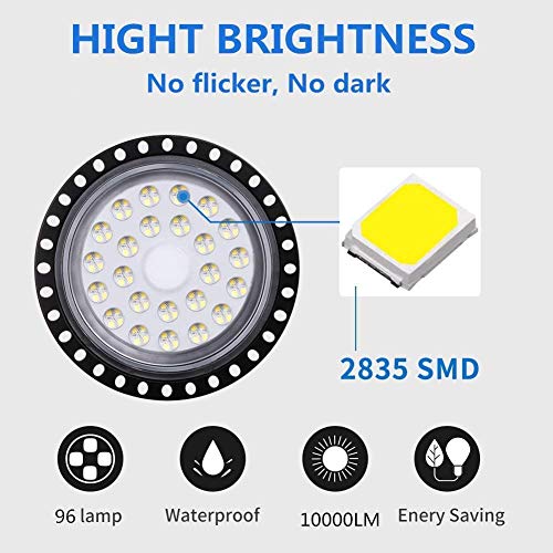 UFO LED High Bay Light 100W, High Bay LED Shop Lights, 10000LM 6000K Commercial Bay Lighting, IP65 Warehouse LED Lights Warehouse Area Light, UFO LED Light Indoor for Garage Workshop