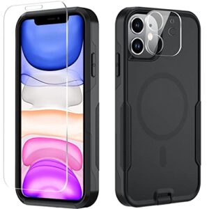 Xmon Magnetic Case for iPhone 11 Case [MIL-Grade Drop Tested & Compatible with MagSafe] Tempered Glass Screen Protector with Camera Lens Protector Phone Case Cover for Apple iPhone 11 (Black)