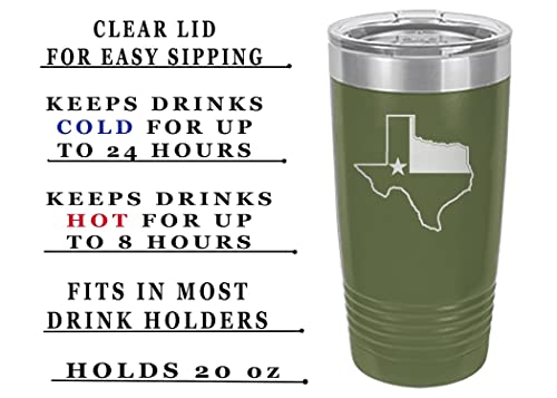 Rogue River Tactical Funny Texas Flag 20 Oz. Stainless Steel Travel Tumbler Mug Cup w/Lid Vacuum Insulated Hot or Cold (Green)