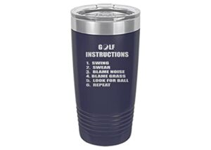 rogue river tactical funny golf instructions 20 oz. travel tumbler mug cup w/lid vacuum insulated hot or cold gift for golfer dad grandpa ball (blue)