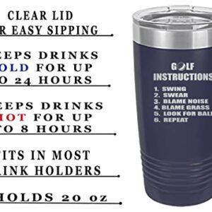 Rogue River Tactical Funny Golf Instructions 20 Oz. Travel Tumbler Mug Cup w/Lid Vacuum Insulated Hot or Cold Gift For Golfer Dad Grandpa Ball (Blue)