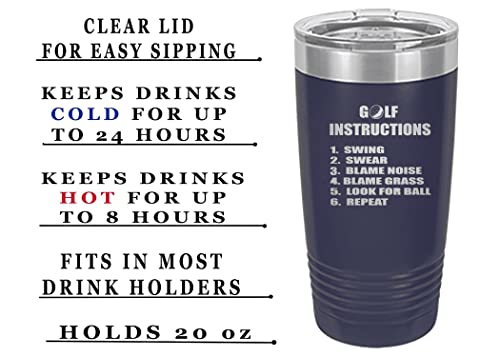Rogue River Tactical Funny Golf Instructions 20 Oz. Travel Tumbler Mug Cup w/Lid Vacuum Insulated Hot or Cold Gift For Golfer Dad Grandpa Ball (Blue)
