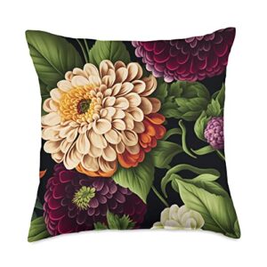 vintage flowers zinnia lover vintage zinnia inspired flower plant lover funny gardening throw pillow, 18x18, multicolor