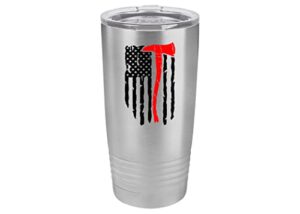 rogue river tactical thin red line tattered axe flag firefighter 20 oz. travel tumbler mug cup w/lid vacuum insulated fire fighter department fd fireman gift