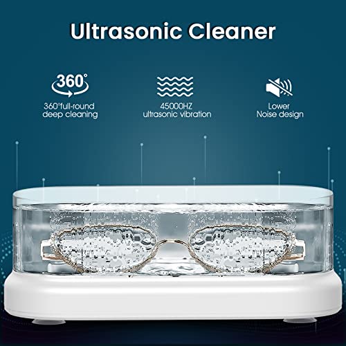 Villalive Hyper Jewelry Cleaner, Ultrasonic Cleaning Machine, 450ML High Capacity Cystal Clear Tank, Silver Cleaner for Ring, Earing, Glasses, Cosmetic Brush, Watches, Coins