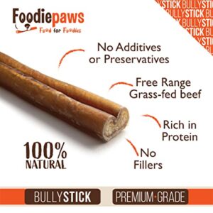 FOODIEPAWS All Natural Bully Sticks Bites Odor Free USA Packed for Medium, Large Dogs 100% Free Range Grass Fed Beef Single Ingredient Dental Dog Chews 1lb 1 Count (Pack of 1)