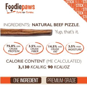 FOODIEPAWS All Natural Bully Sticks Bites Odor Free USA Packed for Medium, Large Dogs 100% Free Range Grass Fed Beef Single Ingredient Dental Dog Chews 1lb 1 Count (Pack of 1)