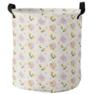 laundry basket hamper with handles, spring floral collapsible laundry basket waterproof cloth laundry hamper easy carry storage basket 13.8x17 in farmhouse rural flowers yellow backdrop