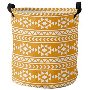 laundry basket hamper with handles, modern abstract boho collapsible laundry basket waterproof cloth laundry hamper easy carry storage basket 16.5x17 in ethnic toems texture yellow