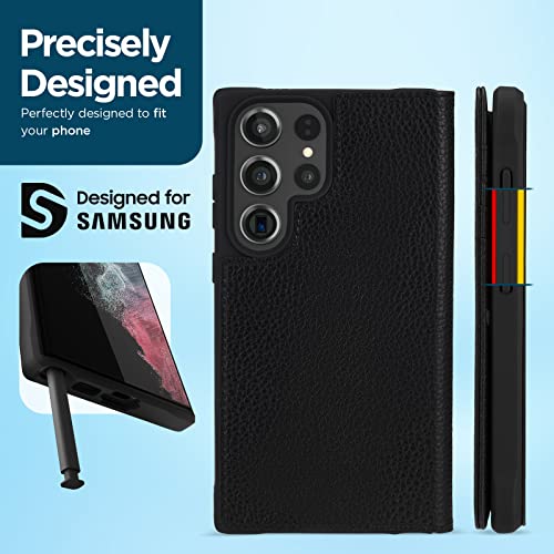 Case-Mate Samsung Galaxy S23 Ultra Case [6.8"] [12FT Drop Protection] [Wireless Charging] Black Leather Wallet Folio Phone Case for Samsung Galaxy S23 Ultra with ID & Credit Card Holder, Phone Stand