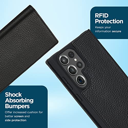 Case-Mate Samsung Galaxy S23 Ultra Case [6.8"] [12FT Drop Protection] [Wireless Charging] Black Leather Wallet Folio Phone Case for Samsung Galaxy S23 Ultra with ID & Credit Card Holder, Phone Stand