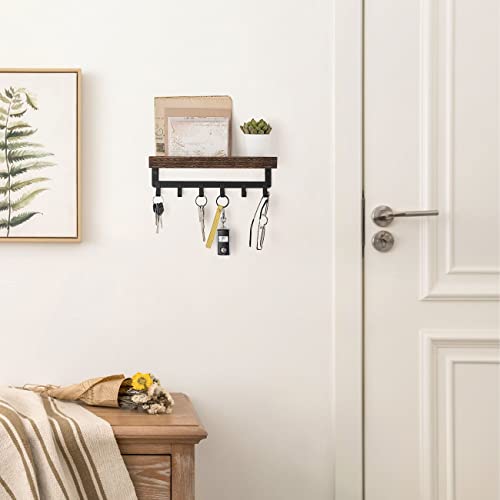 Dahey Key Holder Wall Mount Rustic Modern Key Hanger Rack for Wall Mail Holder with Wood Floating Shelf with 6 Hooks Decorative Key Hanger for Entryway Living Room Bedroom Bathroom Home Decor