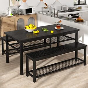awqm dining room table set, kitchen table set with 2 benches, ideal for home, kitchen and dining room, breakfast table of 47.2x28.7x28.7 inches, benches of 40.5x11.0x17.5 inches, black