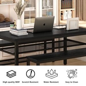 AWQM Dining Room Table Set, Kitchen Table Set with 2 Benches, Ideal for Home, Kitchen and Dining Room, Breakfast Table of 47.2x28.7x28.7 inches, Benches of 40.5x11.0x17.5 inches, Black