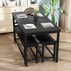 AWQM Dining Room Table Set, Kitchen Table Set with 2 Benches, Ideal for Home, Kitchen and Dining Room, Breakfast Table of 47.2x28.7x28.7 inches, Benches of 40.5x11.0x17.5 inches, Black