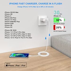 3 Pack iPhone 15 14 Charger Fast Charging, [Apple MFi Certified] PD 20W USB C Wall Charger Block with 6FT Type C to Lightning Fast Charging Data Sync Cable for iPhone 15 14 13 12 11 XS XR X 8 iPad