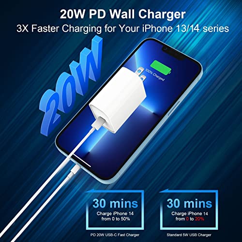 3 Pack iPhone 15 14 Charger Fast Charging, [Apple MFi Certified] PD 20W USB C Wall Charger Block with 6FT Type C to Lightning Fast Charging Data Sync Cable for iPhone 15 14 13 12 11 XS XR X 8 iPad
