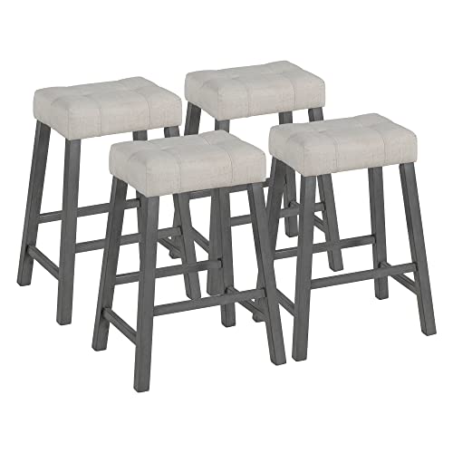 5-Piece Rustic Dining Table Set with 4 Upholstered Stools, Counter Height Kitchen Furniture, 5-Piece Dining Table Set for Kitchen, Dining Room (Gray)