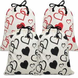 Tieumioe 4 Pieces Large Canvas Hearts Gift Bags with Drawstring 15.7x19.6IN, Cloth Reusable Storage Present Bag for Christmas Halloween Valentine Bridal Shower Birthday Wedding Mothers Day Anniversary