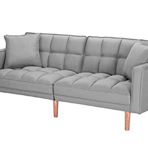 ERDAYE Modern Futon Sofa L x 33" W x 29" H, Longer Loveseat Convertible Sleeper Couch Bed (75" x 39.4' x 23.8" H) for Living Room Apartment Small Space Furniture Sets with 2 Pillows,Light Grey