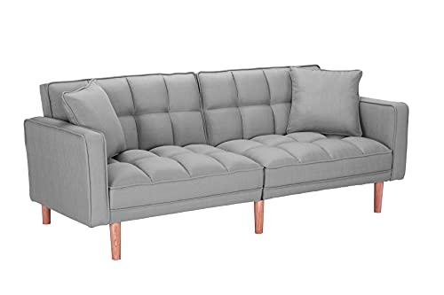 ERDAYE Modern Futon Sofa L x 33" W x 29" H, Longer Loveseat Convertible Sleeper Couch Bed (75" x 39.4' x 23.8" H) for Living Room Apartment Small Space Furniture Sets with 2 Pillows,Light Grey