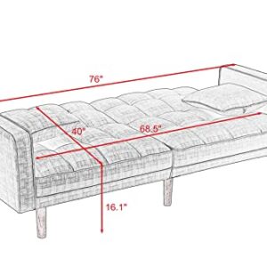 ERDAYE Modern Futon Sofa L x 33" W x 29" H, Longer Loveseat Convertible Sleeper Couch Bed (75" x 39.4' x 23.8" H) for Living Room Apartment Small Space Furniture Sets with 2 Pillows,Light Grey