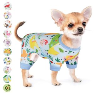 dog pajamas for small dogs girl boy puppy pjs summer pet onesies for chihuahua yorkie teacup cute soft material stretch able cat clothes outfit apparel doggy jumpsuit (small, dinosaur)