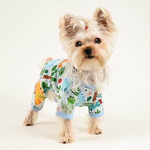 Dog Pajamas for Small Dogs Girl Boy Puppy Pjs Summer Pet Onesies for Chihuahua Yorkie Teacup Cute Soft Material Stretch Able Cat Clothes Outfit Apparel Doggy Jumpsuit (Small, Dinosaur)