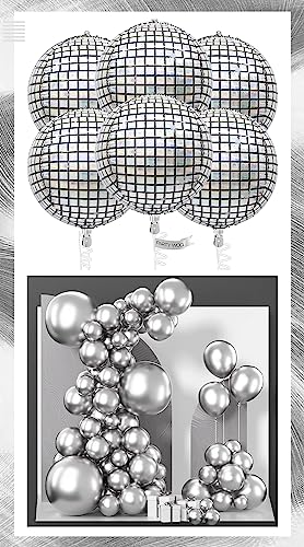 PartyWoo Metallic Silver Balloons 100 pcs and Disco Silver Foil Balloons 6 pcs