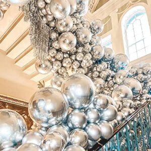 PartyWoo Metallic Silver Balloons 100 pcs and Disco Silver Foil Balloons 6 pcs