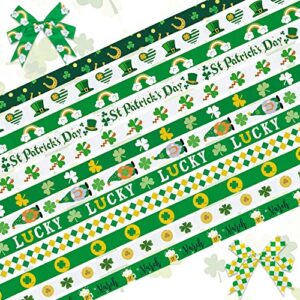 alibbon 12 yards 3/8" st. patrick's day ribbon green ribbons for st. patrick's day decor, irish shamrock grosgrain ribbon for st. patrick's day parade gift wrapping bows crafting supplies