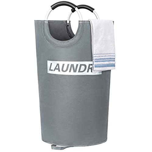 115L Laundry Baskets Collapsible Large Size Laundry Hamper Lightweight Freestanding Foldable Laundry Bag Dirty Clothes Basket for Bathroom (Silver Grey)