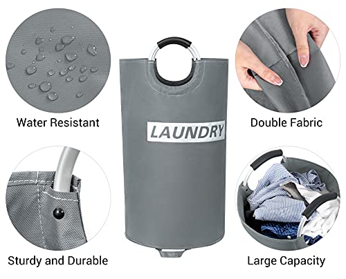 115L Laundry Baskets Collapsible Large Size Laundry Hamper Lightweight Freestanding Foldable Laundry Bag Dirty Clothes Basket for Bathroom (Silver Grey)