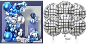 partywoo blue and silver balloon garland kit 100 pcs and 6 pcs disco silver foil balloons