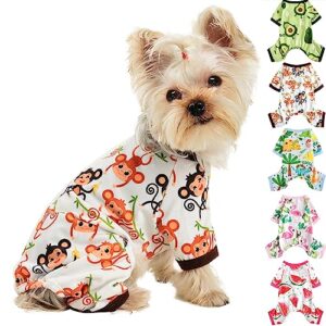 Dog Pajamas for Small Dogs Girl Boy Puppy Pjs Jammies 4 Leg Dog Clothes for Chihuahua Yorkie Summer Onesies Jumpsuit Clothing for Pet Dogs Male Female (Medium (Bust 14.56 in), Monkey)