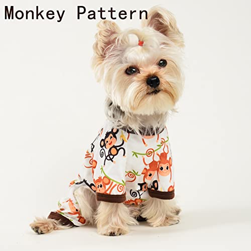 Dog Pajamas for Small Dogs Girl Boy Puppy Pjs Jammies 4 Leg Dog Clothes for Chihuahua Yorkie Summer Onesies Jumpsuit Clothing for Pet Dogs Male Female (Medium (Bust 14.56 in), Monkey)