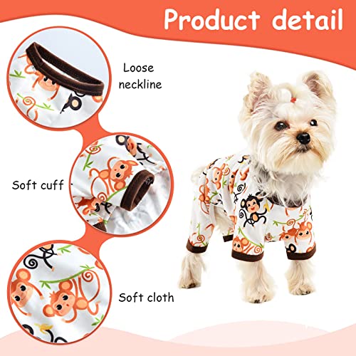 Dog Pajamas for Small Dogs Girl Boy Puppy Pjs Jammies 4 Leg Dog Clothes for Chihuahua Yorkie Summer Onesies Jumpsuit Clothing for Pet Dogs Male Female (Medium (Bust 14.56 in), Monkey)