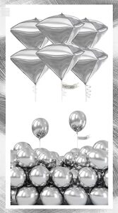 partywoo metallic silver balloons 50 pcs 5 inch and diamond silver foil balloons 6 pcs
