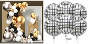 partywoo black and gold balloon garland kit 100 pcs and 6 pcs disco silver foil balloons