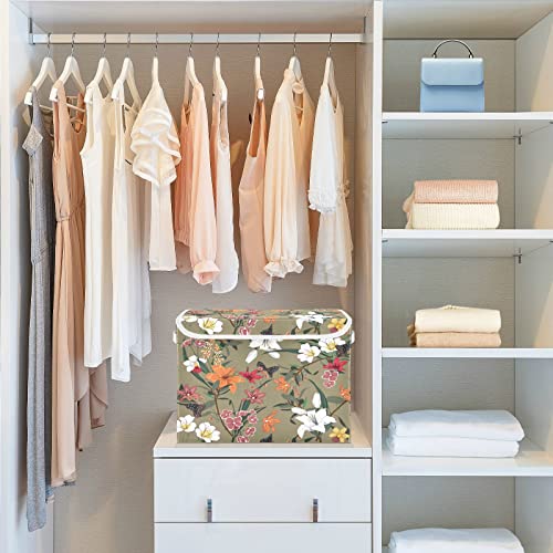 Colorful Flowers Storage Basket 16.5x12.6x11.8 In Collapsible Fabric Storage Cubes Organizer Large Storage Bin with Lids and Handles for Shelves Bedroom Closet Office