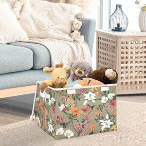 Colorful Flowers Storage Basket 16.5x12.6x11.8 In Collapsible Fabric Storage Cubes Organizer Large Storage Bin with Lids and Handles for Shelves Bedroom Closet Office