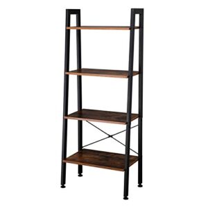 vasitelan ladder shelf bookshelf, storage rack, bookcase with steel frame, for living room, home office, kitchen, bedroom (4 tiers)
