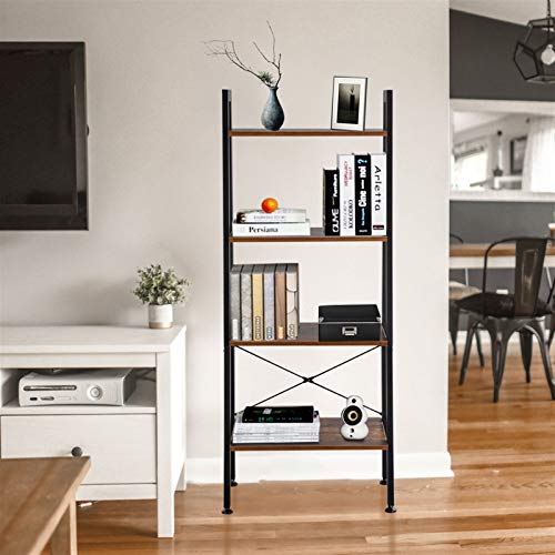 Vasitelan Ladder Shelf Bookshelf, Storage Rack, Bookcase with Steel Frame, for Living Room, Home Office, Kitchen, Bedroom (4 Tiers)